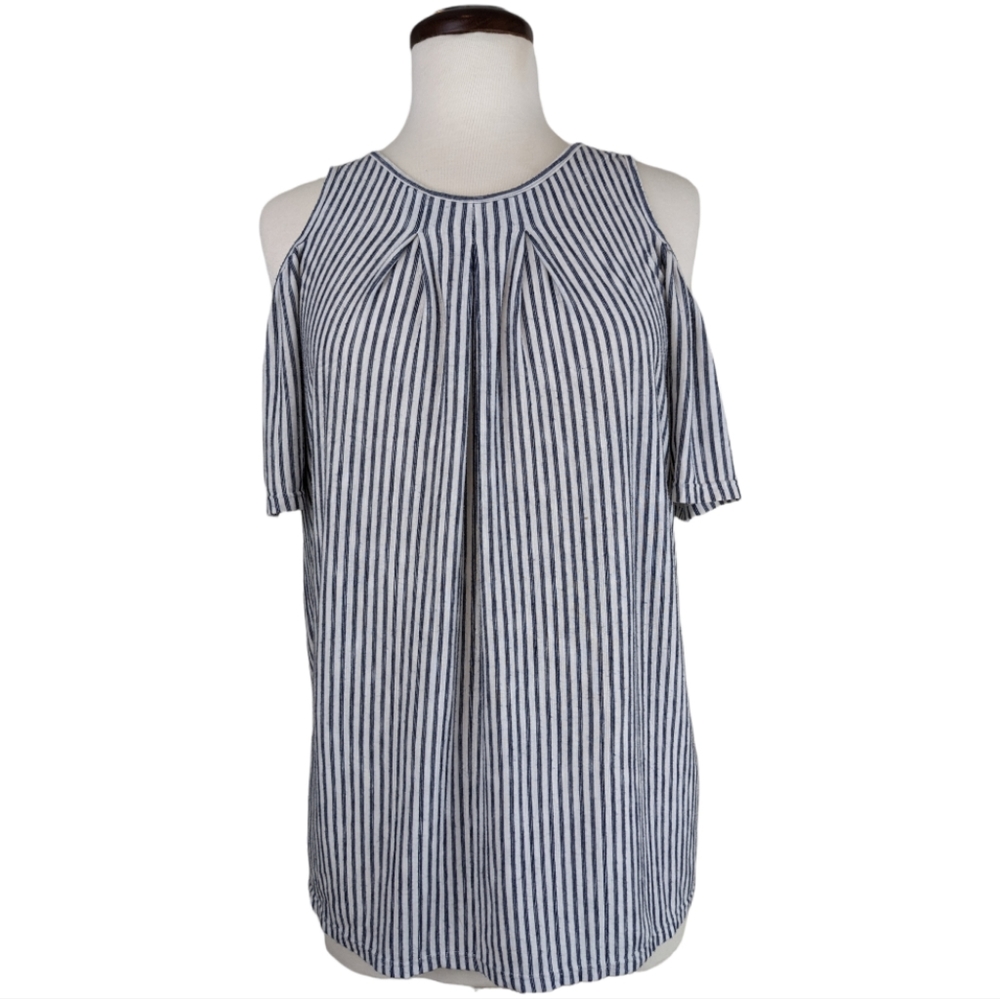 Max Studio Cold Shoulder Black & Ivory Striped Top Small